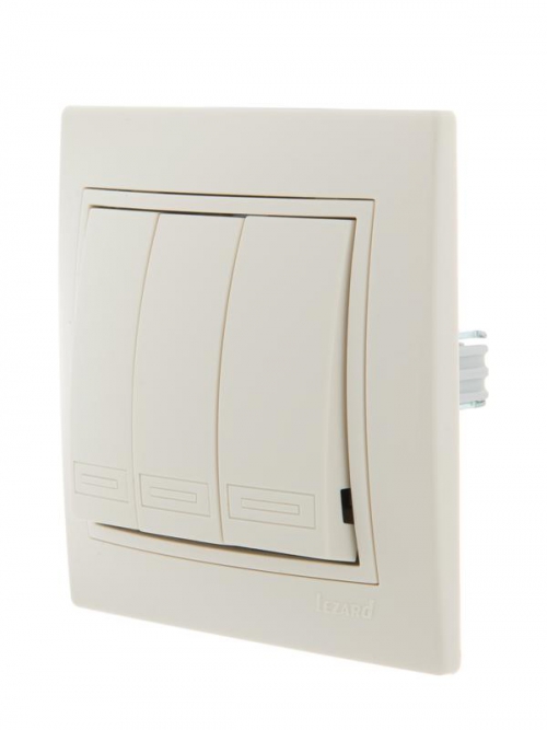 Выключатель 3-кл. СП Mira 10А IP20 со вставкой крем. LEZARD 701-0303-109 701-0303-109