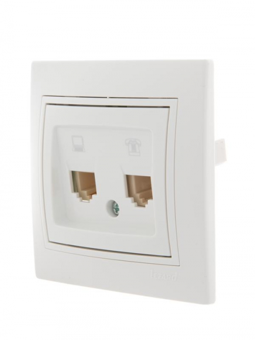 Розетка компьютерная + телефонная 2-м СП Mira RJ45 + RJ11 бел./бел. LEZARD 701-0202-143 701-0202-143