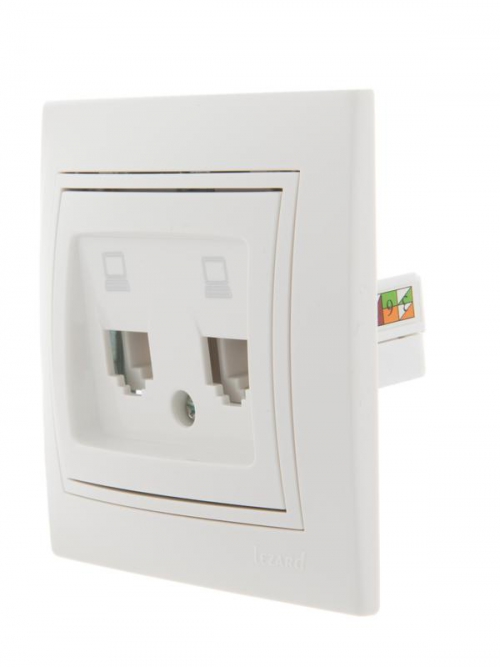 Розетка компьютерная 2-м СП Mira RJ45 бел./бел. LEZARD 701-0202-141 701-0202-141