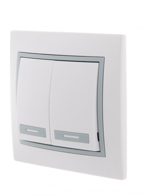 Выключатель 2-кл. СП Mira 10А IP20 с сер. вставкой бел. LEZARD 701-0215-101 701-0215-101