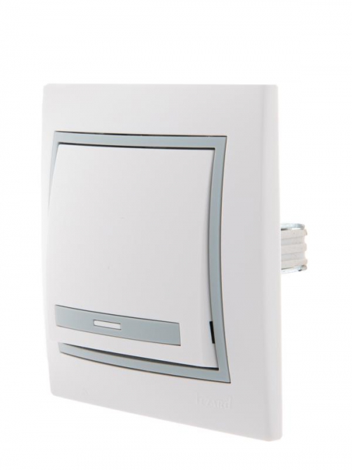 Выключатель 1-кл. СП Mira 10А IP20 с сер. вставкой бел. LEZARD 701-0215-100 701-0215-100