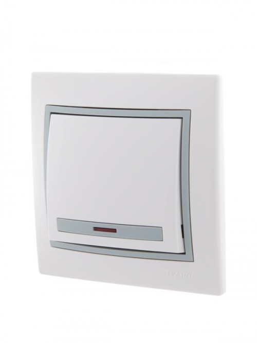 Выключатель 1-кл. СП Mira 10А IP20 с подсветкой с сер. вставкой бел. LEZARD 701-0215-111 701-0215-111