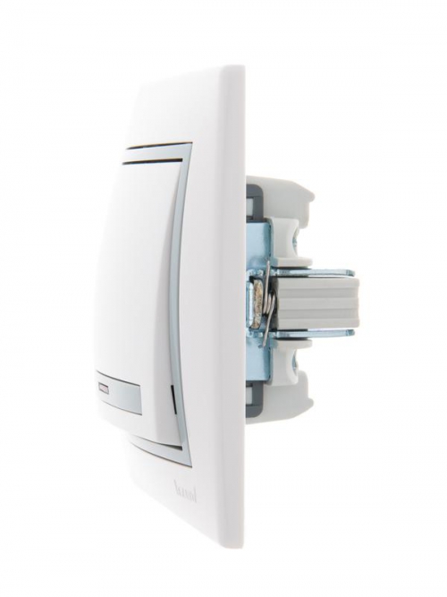 Выключатель 1-кл. СП Mira 10А IP20 с подсветкой с сер. вставкой бел. LEZARD 701-0215-111 701-0215-111