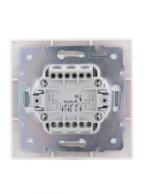 Выключатель 3-кл. СП Mira 10А IP20 с сер. вставкой бел. LEZARD 701-0215-109 701-0215-109
