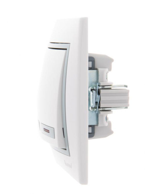 Выключатель 2-кл. СП Mira 10А IP20 с подсветкой с сер. вставкой бел. LEZARD 701-0215-112 701-0215-112