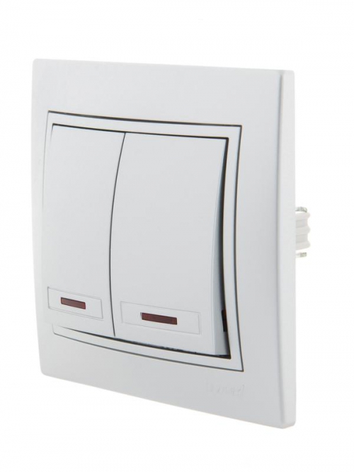 Выключатель 2-кл. СП Mira 10А IP20 с подсветкой со вставкой сер. метал. LEZARD 701-1010-112 701-1010-112