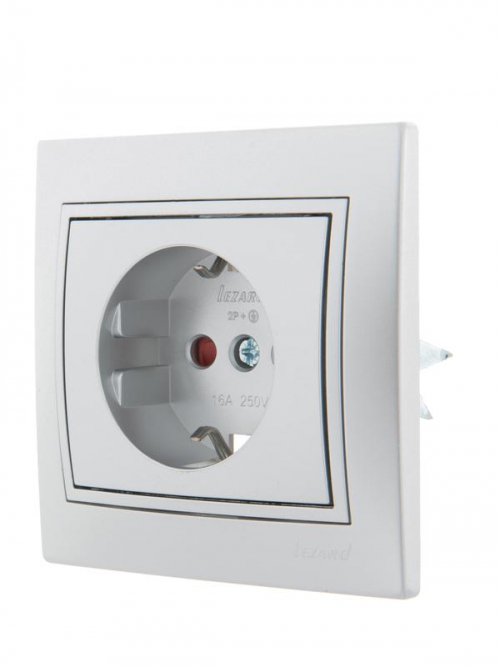 Розетка 1-м СП Mira 16А IP20 с заземл. защ. шторки со вставкой керамика сер. метал. LEZARD 701-1010-124 701-1010-124