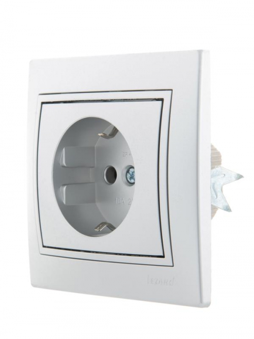 Розетка 1-м СП Mira 16А IP20 с заземл. со вставкой керамика сер. метал. LEZARD 701-1010-122 701-1010-122