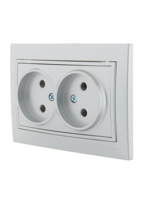 Розетка 2-м СП Mira 16А IP20 без заземл. со вставкой керамика сер. метал. LEZARD 701-1010-128 701-1010-128