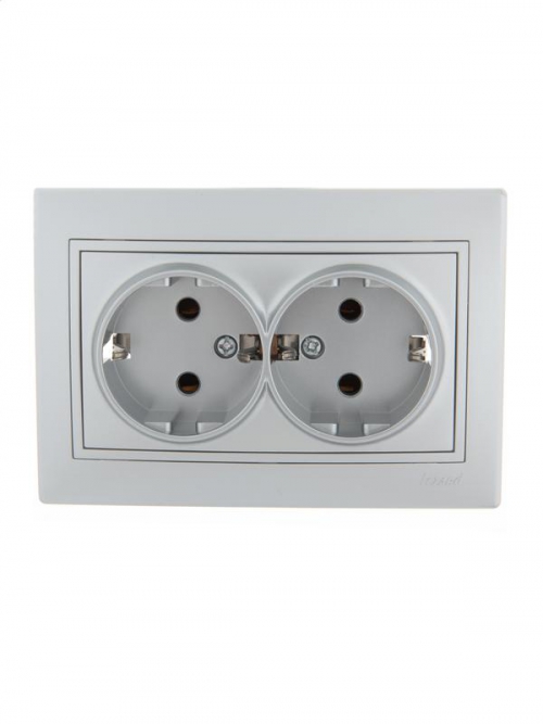 Розетка 2-м СП Mira 16А IP20 с заземл. со вставкой керамика сер. метал. LEZARD 701-1010-127 701-1010-127