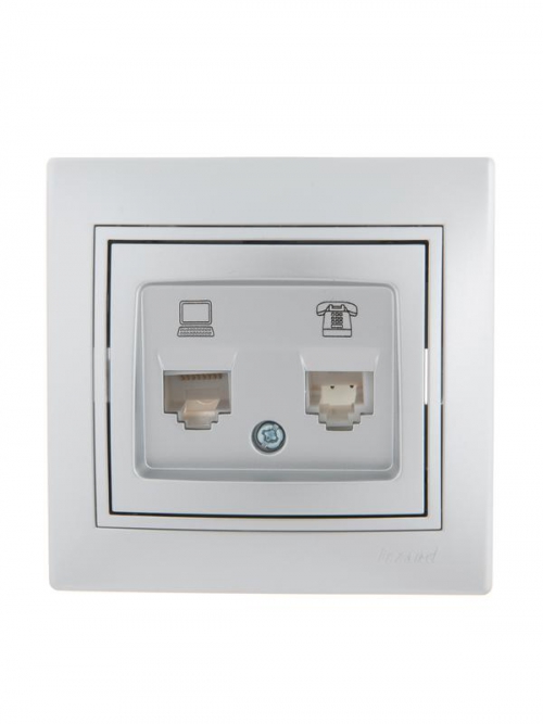Розетка компьютерная + телефонная 2-м СП Mira RJ45 + RJ11 сер. метал. LEZARD 701-1010-143 701-1010-143