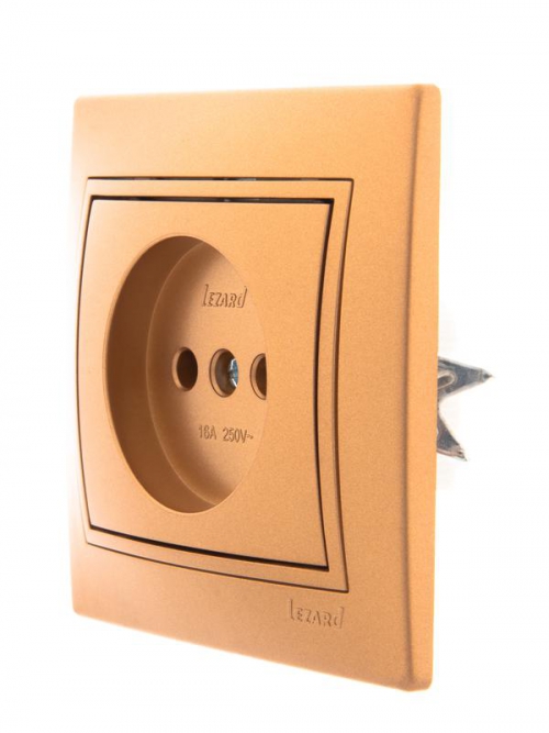 Розетка 1-м СП Mira 16А IP20 без заземл. со вставкой керамика зол. метал. LEZARD 701-1313-121 701-1313-121