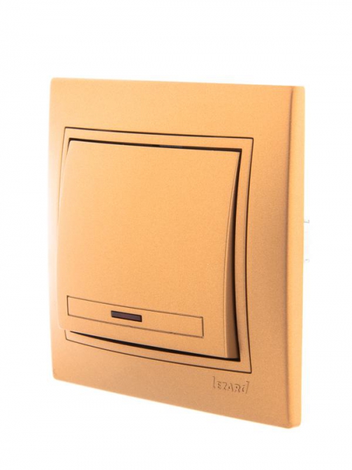 Выключатель 1-кл. СП Mira 10А IP20 с подсветкой со вставкой зол. метал. LEZARD 701-1313-111 701-1313-111