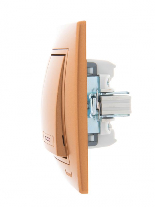 Выключатель 2-кл. СП Mira 10А IP20 с подсветкой со вставкой зол. метал. LEZARD 701-1313-112 701-1313-112