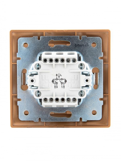 Выключатель 2-кл. СП Mira 10А IP20 с подсветкой со вставкой зол. метал. LEZARD 701-1313-112 701-1313-112