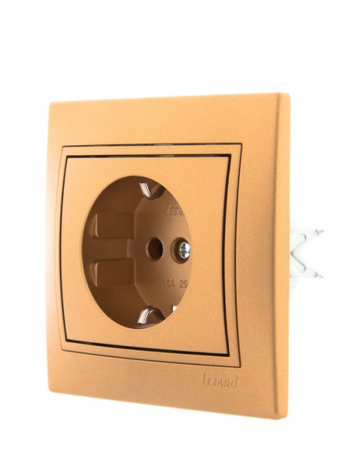 Розетка 1-м СП Mira 16А IP20 с заземл. со вставкой керамика зол. метал. LEZARD 701-1313-122 701-1313-122