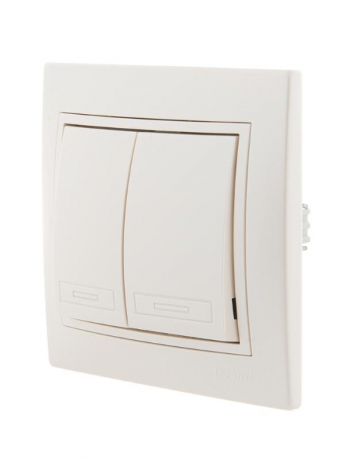 Выключатель 2-кл. СП Mira 10А IP20 со вставкой жемчуж./бел. перламутр. LEZARD 701-3030-101 701-3030-101