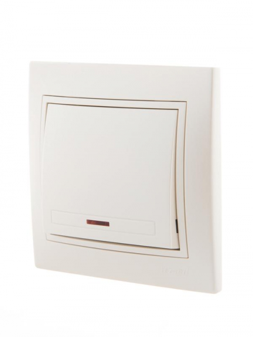 Выключатель 1-кл. СП Mira 10А IP20 с подсветкой со вставкой жемчуж./бел. перламутр. LEZARD 701-3030-111 701-3030-111