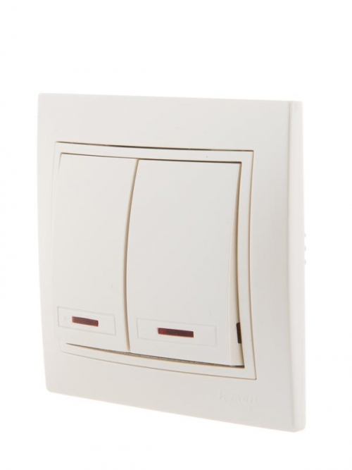 Выключатель 2-кл. СП Mira 10А IP20 с подсветкой со вставкой жемчуж./бел. перламутр. LEZARD 701-3030-112 701-3030-112