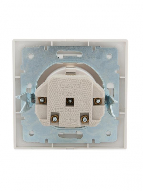 Розетка 1-м СП Mira 16А IP20 с заземл. защ. шторки со вставкой керамика жемчуж./бел. перламутр. LEZARD 701-3030-124 701-3030-124