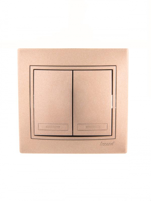 Выключатель 2-кл. СП Mira 10А IP20 со вставкой свет. корич. перламутр. LEZARD 701-3131-101 701-3131-101