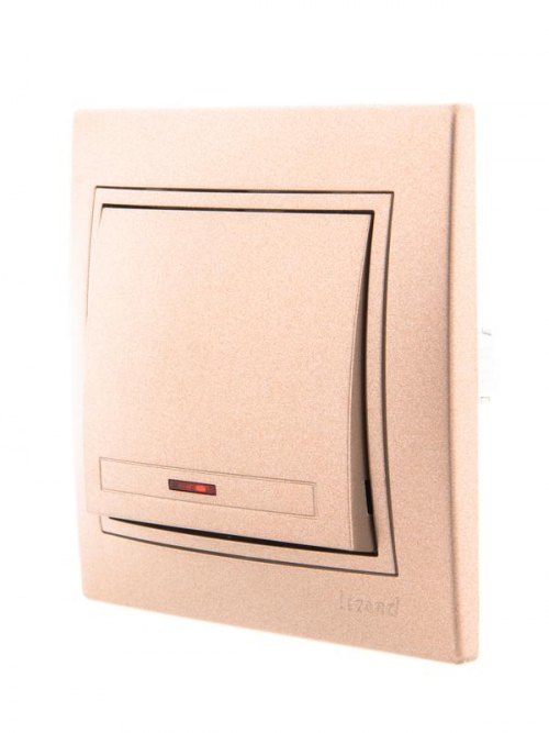 Выключатель 1-кл. СП Mira 10А IP20 с подсветкой со вставкой свет. корич. перламутр. LEZARD 701-3131-111 701-3131-111