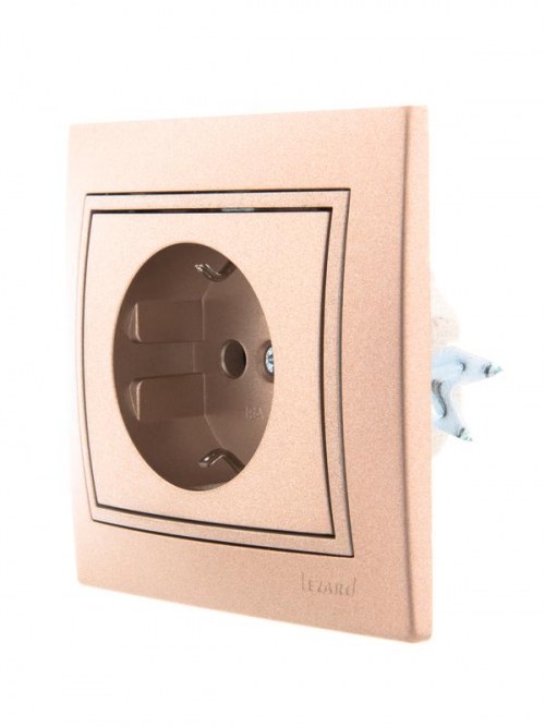 Розетка 1-м СП Mira 16А IP20 с заземл. со вставкой керамика свет. корич. перламутр. LEZARD 701-3131-122 701-3131-122