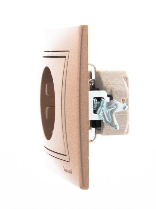 Розетка 1-м СП Mira 16А IP20 с заземл. со вставкой керамика свет. корич. перламутр. LEZARD 701-3131-122 701-3131-122