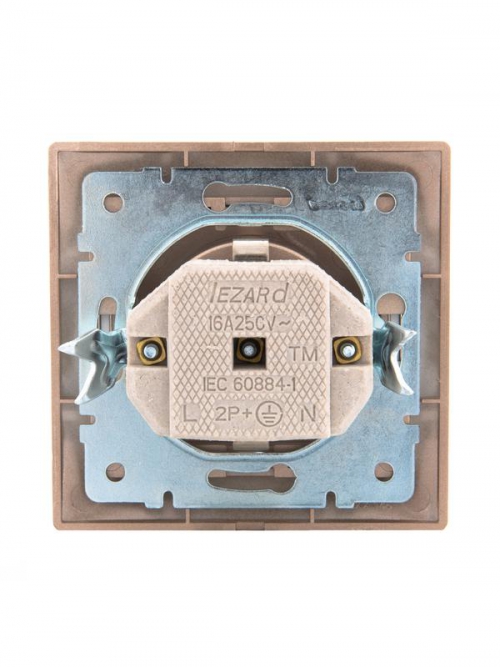 Розетка 1-м СП Mira 16А IP20 с заземл. со вставкой керамика свет. корич. перламутр. LEZARD 701-3131-122 701-3131-122