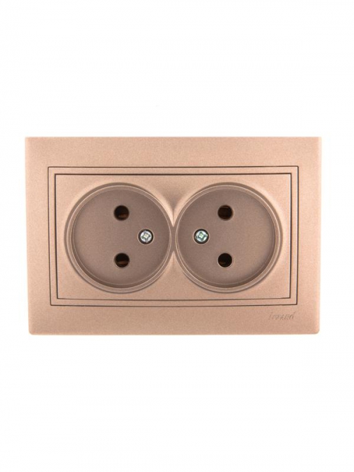 Розетка 2-м СП Mira 16А IP20 без заземл. со вставкой керамика свет. корич. перламутр. LEZARD 701-3131-128 701-3131-128