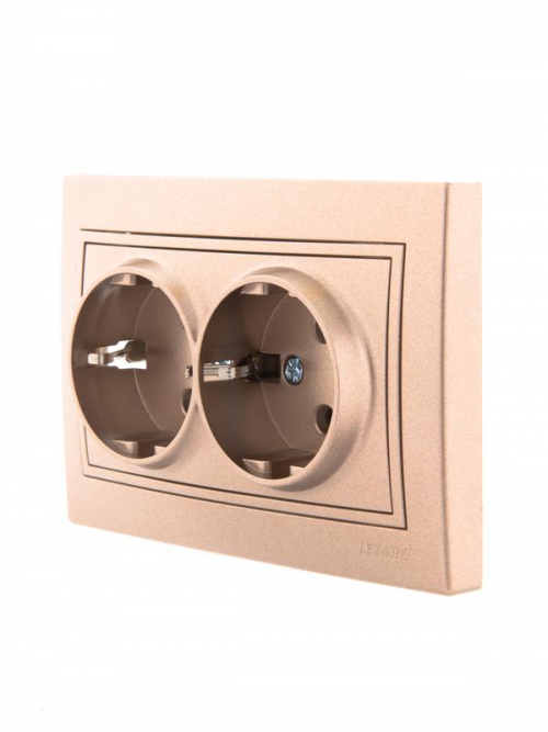 Розетка 2-м СП Mira 16А IP20 с заземл. со вставкой керамика свет. корич. перламутр. LEZARD 701-3131-127 701-3131-127