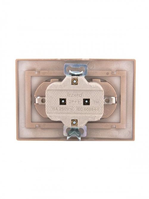 Розетка 2-м СП Mira 16А IP20 с заземл. со вставкой керамика свет. корич. перламутр. LEZARD 701-3131-127 701-3131-127