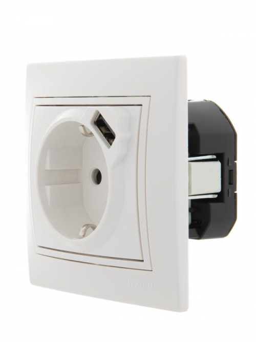 Розетка 1-м СП Mira 16А с заземл. + USB разъем бел. LEZARD 701-0202-181 701-0202-181