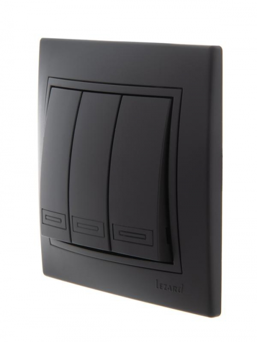 Выключатель 3-кл. 1п СП Mira 10А IP20 со вставкой черн. бархат LEZARD 701-4242-109 701-4242-109