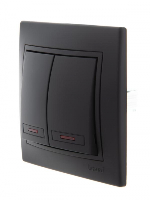 Выключатель 2-кл. 1п СП Mira 10А IP20 с подсветкой со вставкой черн. бархат LEZARD 701-4242-112 701-4242-112