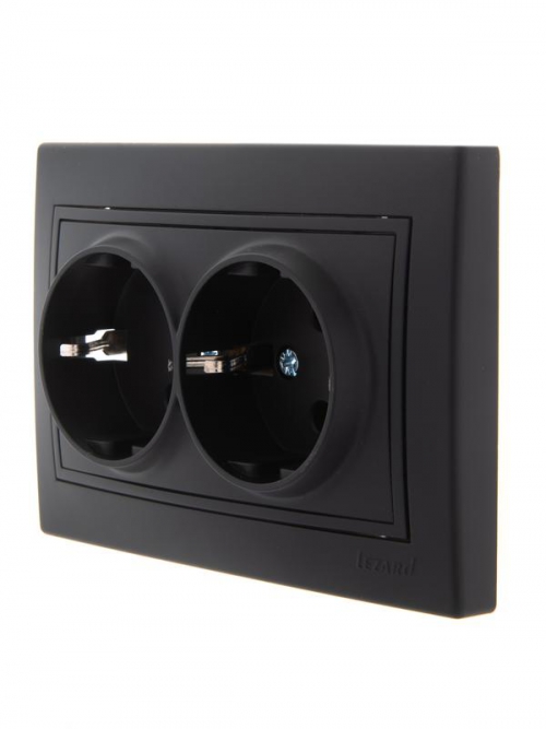 Розетка 2-м СП Mira 16А IP20 с заземл. керамика черн. бархат LEZARD 701-4242-127 701-4242-127