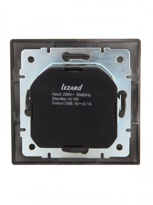Розетка 1-м СП Mira 16А с заземл. + USB разъем черн. бархат LEZARD 701-4242-181 701-4242-181