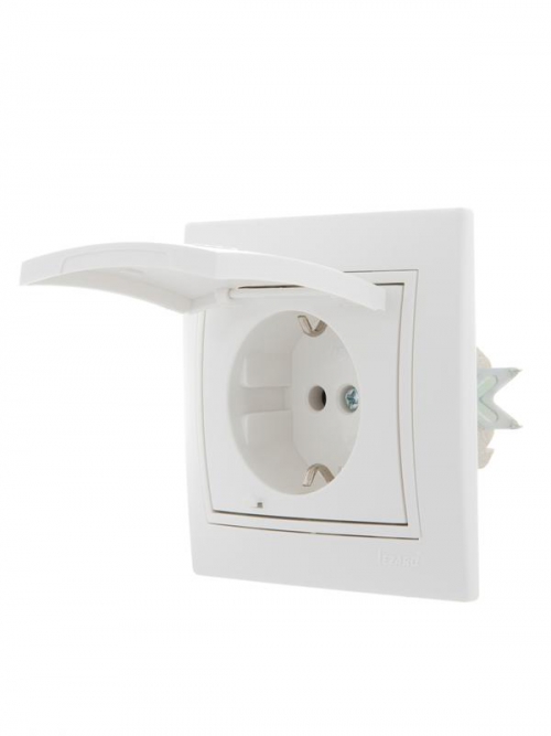 Розетка 1-м СП Mira 16А IP20 з/к, с крышкой с белой вставкой керамика бел. LEZARD 701-0202-123 701-0202-123