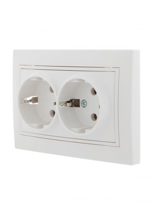 Розетка 2-м СП Mira 16А IP20 с заземл. с бел. вставкой керамика бел. LEZARD 701-0202-127 701-0202-127