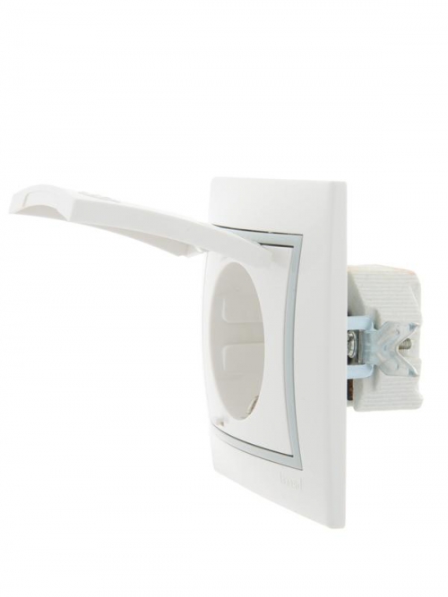 Розетка 1-м СП Mira 16А IP20 з/к, с крышкой с серой вставкой керамика бел. LEZARD 701-0215-123 701-0215-123