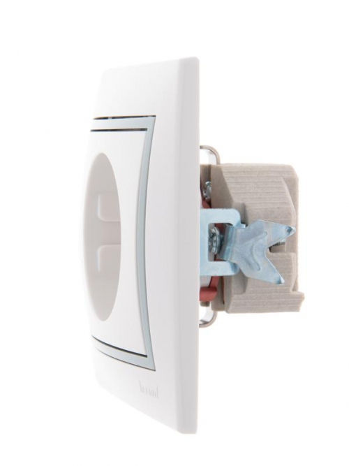 Розетка 1-м СП Mira 16А IP20 с заземл. защ. шторки с сер. вставкой керамика бел. LEZARD 701-0215-124 701-0215-124