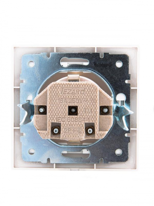 Розетка 1-м СП Mira 16А IP20 с заземл. защ. шторки с сер. вставкой керамика бел. LEZARD 701-0215-124 701-0215-124