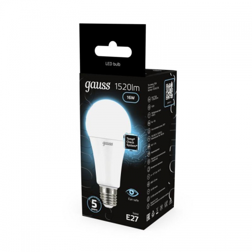 Лампа светодиодная Black 16Вт A60 4100К нейтр. бел. E27 1520лм GAUSS 102502216 102502216