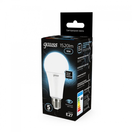Лампа светодиодная Black 16Вт A60 4100К нейтр. бел. E27 1520лм GAUSS 102502216 102502216