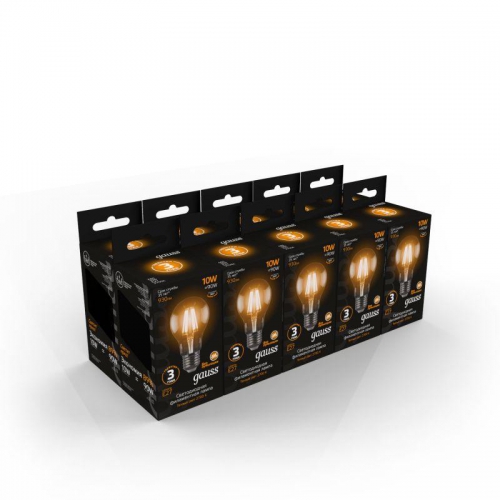 Лампа светодиодная филаментная Filament 10Вт A60 2700К тепл. бел. E27 930лм GAUSS 102802110 102802110