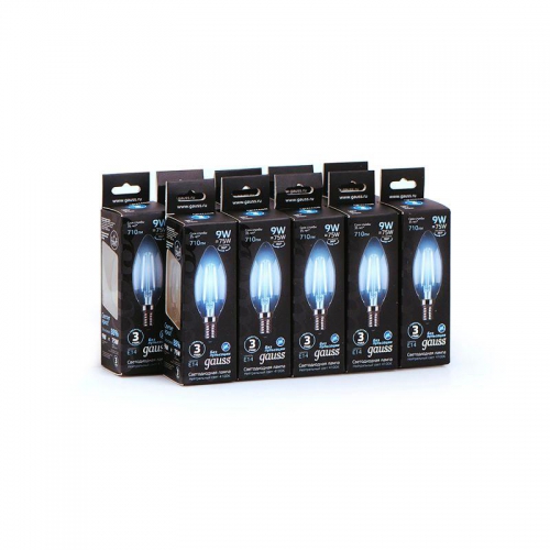 Лампа светодиодная филаментная Filament 9Вт свеча 4100К нейтр. бел. E14 710лм GAUSS 103801209 103801209