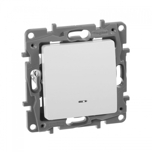 Выключатель 1-кл. СП Etika 10А IP20 250В 10AX с подсветкой/индикацией безвинт. зажимы механизм бел. Leg 672203 672203