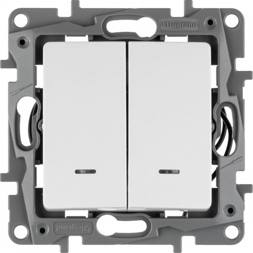 Выключатель 2-кл. СП Etika 10А IP20 250В 10AX с подсветкой/индикацией безвинт. зажимы механизм бел. Leg 672204 672204
