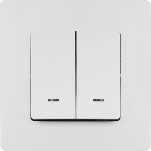 Выключатель 2-кл. СП Etika 10А IP20 250В 10AX с подсветкой/индикацией безвинт. зажимы механизм бел. Leg 672204 672204