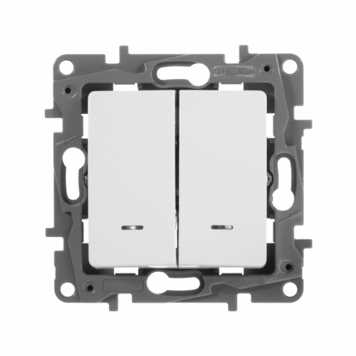 Выключатель 2-кл. СП Etika 10А IP20 250В 10AX с подсветкой/индикацией безвинт. зажимы механизм бел. Leg 672204 672204